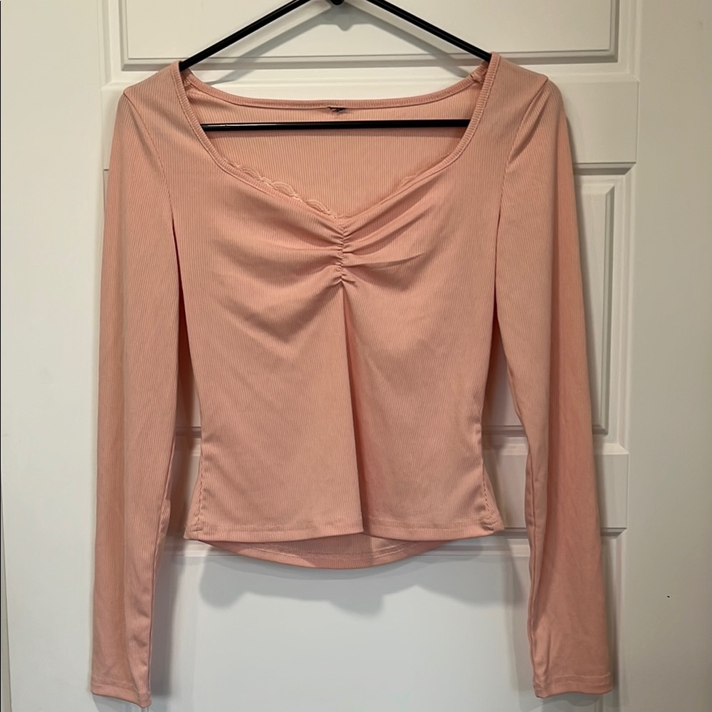 SHEIN Pink Ruched Fitted Blouse